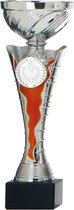 Trofee/prijs beker - zilver - wimpel rood - kunststof - 23 x 8 cm - sportprijs