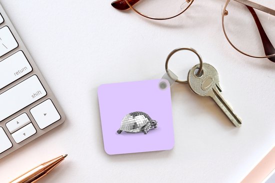 Porte-clés - Distribution de cadeaux - Tortue - Boule à facette - Disco - Animal - Violet - Plastique