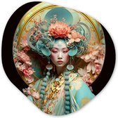 Organische Wanddecoratie - Kunststof Muurdecoratie- Organisch Schilderij - Vrouw - Bloemen - Roze - Portret - Aziatisch- 40x40 cm - Asymmetrische spiegel vorm op kunststof