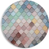PVC Schuimplaat Muurcirkel - Wand met Driehoekvormige Textuur in Verschillende Kleuren - 40x40 cm Foto op Muurcirkel (met ophangsysteem)