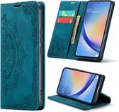 Casemania Hoesje Geschikt voor Samsung Galaxy A54 5G Emerald Green - Mandala Portemonnee Book Case