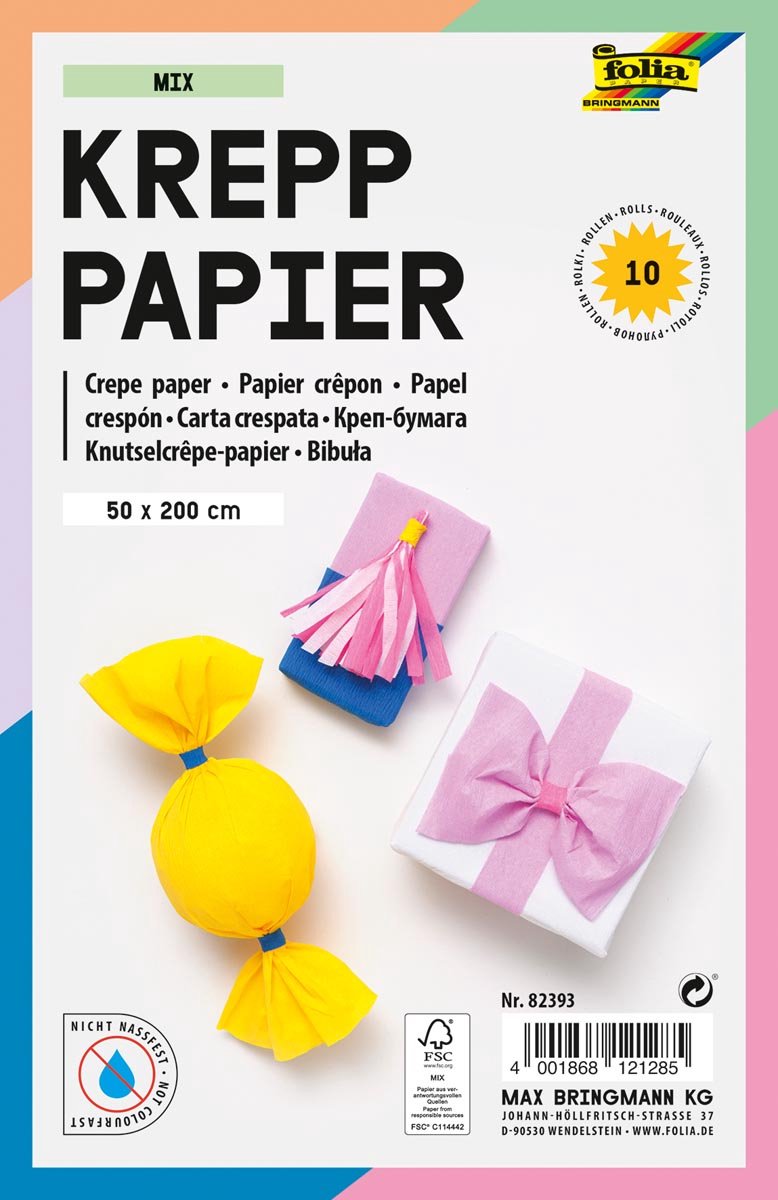 Crêpepapier Folia 50x200cm Mix 10 kleuren | 10 stuks