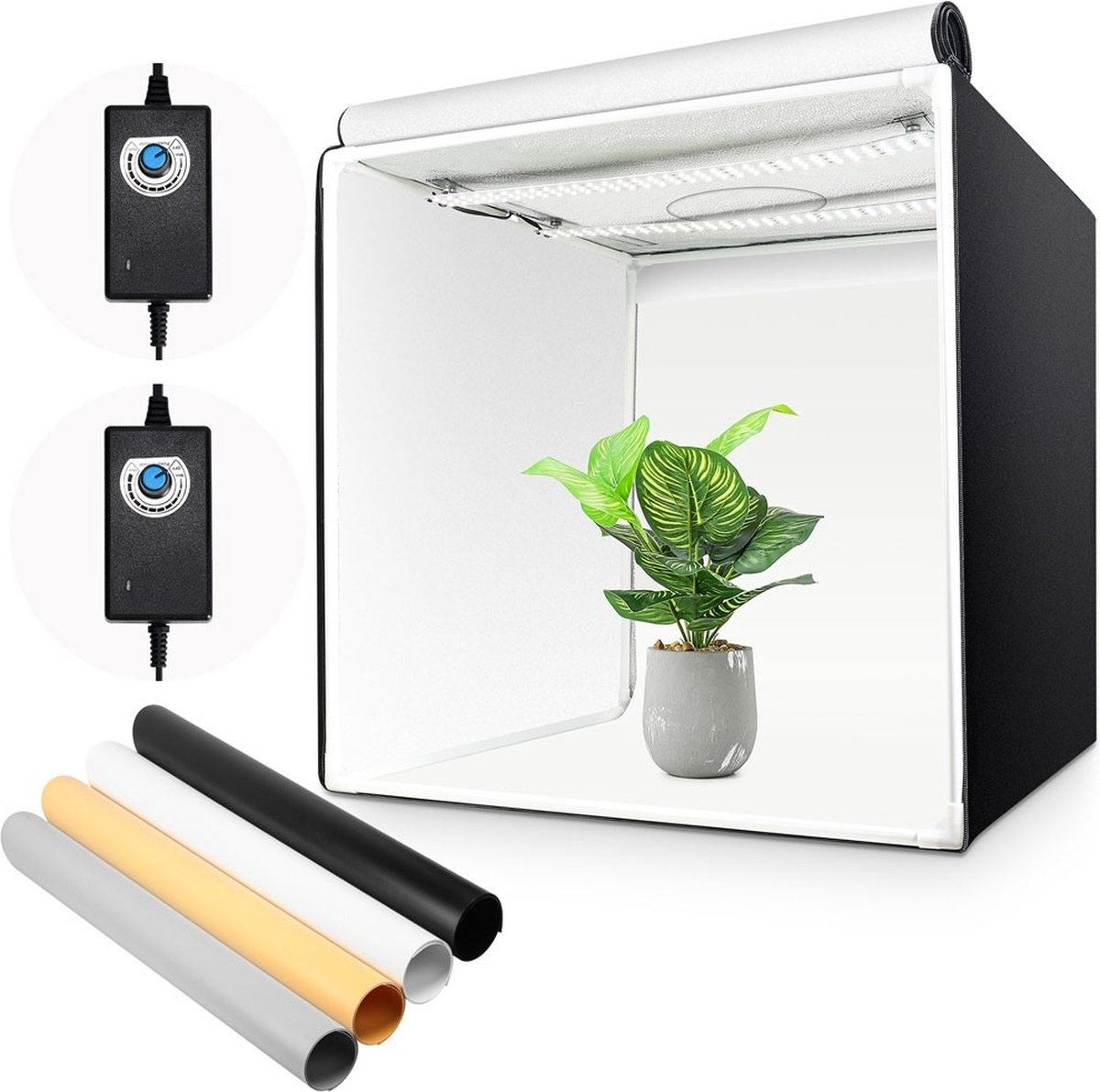 Yorbay Fotobox Fotostudio Met Dimbare LED-verlichting 4 Achtergrondfolies Voor Fotografie - 60x60x60cm