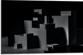 Dibond - Opgestapelde Balken en Blokken in Donkere Omgeving - 75x50 cm Foto op Aluminium (Wanddecoratie van metaal)