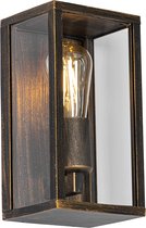 QAZQA charlois - Industriele Wandlamp voor buiten - 1 lichts - D 14 cm - Zwart Goud - Industrieel - Buitenverlichting