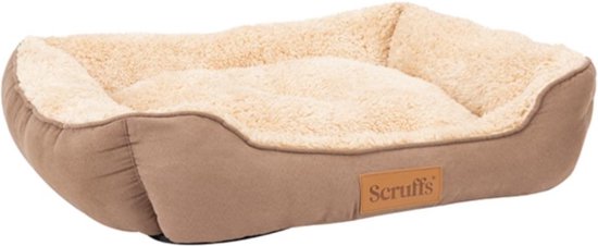 Bruine Scruffs hondenmand met crème fleece voering. Rechthoekig met opstaande rand.