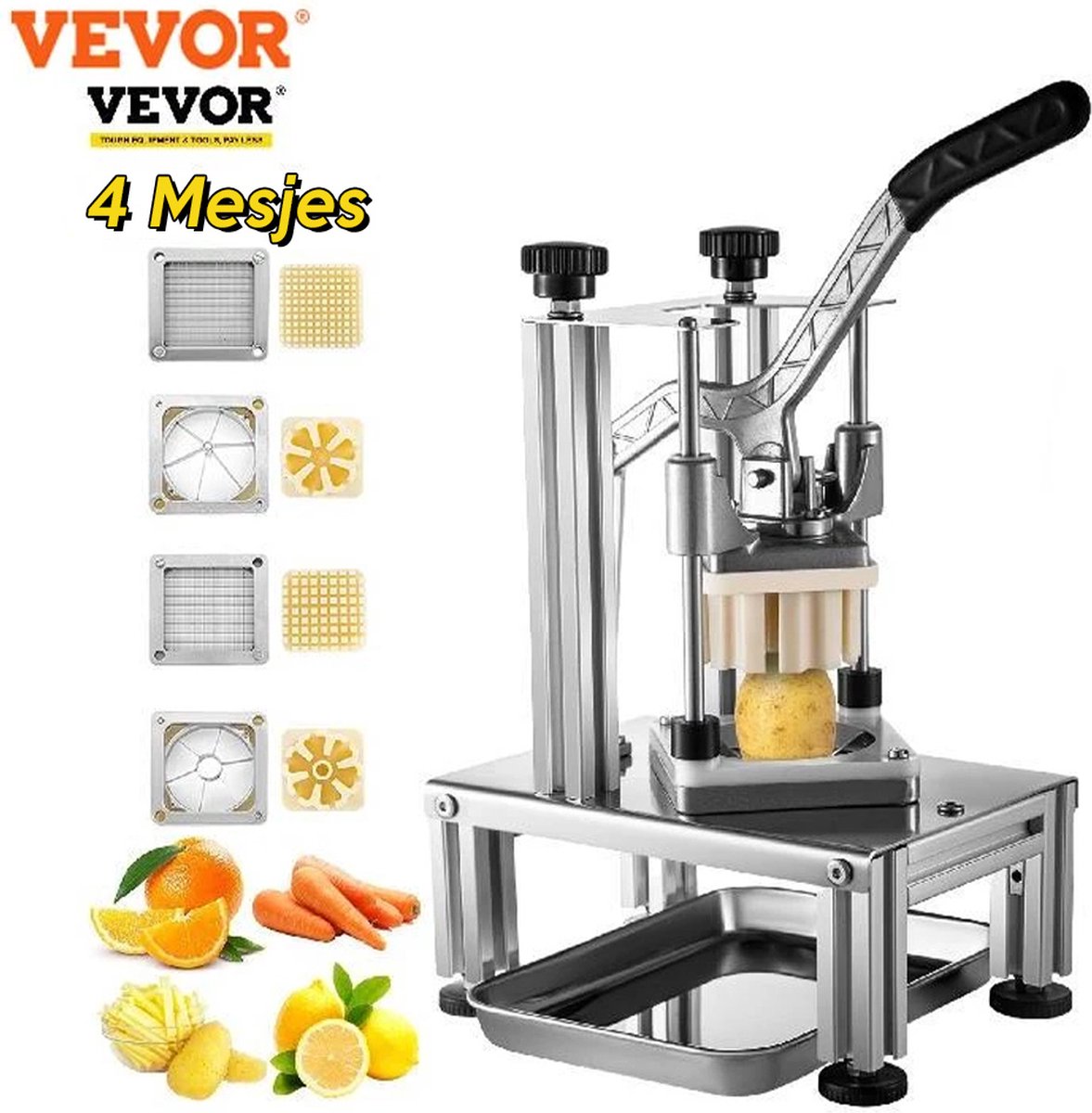 VEVOR Multifunctionele groentesnijder, 1/4 inch frietsnijder, voor het snijden van groenten en fruit, waaronder komkommers, aardappelen, uien