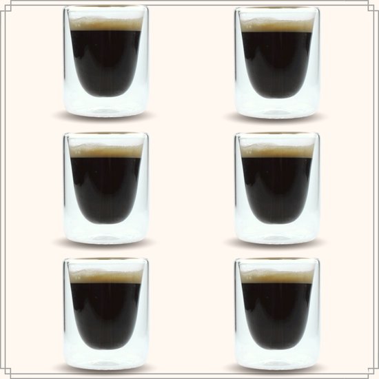 OTIX Espresso Glazen - Set van 6 - Kopjes - Dubbelwandig - Glas - 80ml - 5.5...