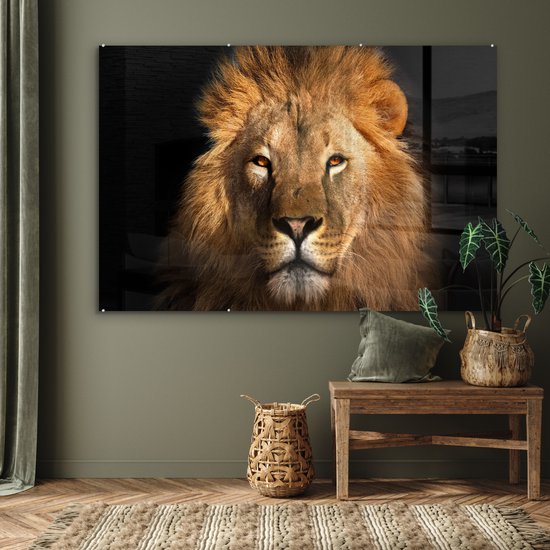 Peinture sur verre - Verre acrylique - Lion - Zwart - Animal - Décoration murale - Peinture sur verre - 150x100 cm - Photo sur verre