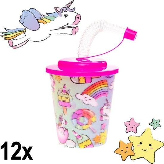 12 STUKS UNICORN / EENHOORN 3D Drink Beker met Rietje en Deksel - 250ML - Unicorns Plastic Bekers - Kinderfeestje - Kinderverjaardag Bekertjes - Traktatie - Uitdeelcadeaus van Larsen Thompson — afbeelding 2