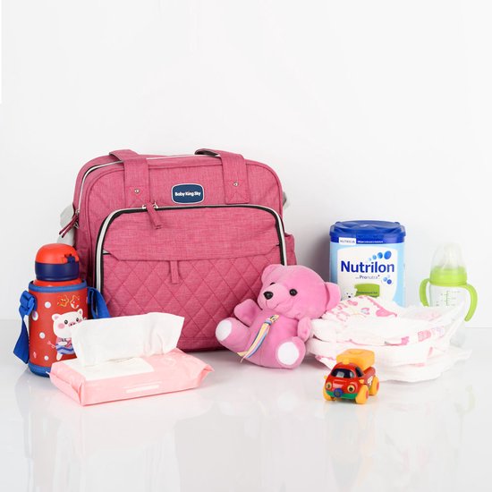 Luiertas Rugzak - Baby Verzorgingstas - Incl. Verschoningsmatje en Flessenhouder - Vakken - Jongens - Meisjes - Rose van Pommy's. — afbeelding 3