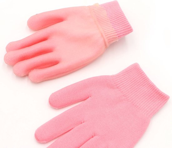 Roze spa gel handschoenen, met een gel-voering zichtbaar.