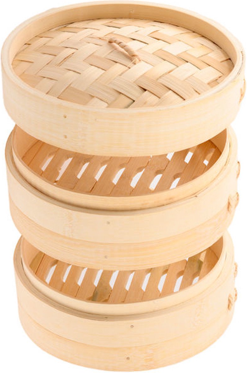 3 Delig Stoommandje met deksel - Ø18 Cm - Bamboe - Rijst Stoommanden - Stomer - Steamer Cooker - Dim Sum Stoomschaal — cadeau in Kookcadeaus - foto 5