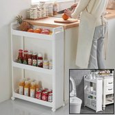 Decopatent® Smal Keukenrek opbergrek 3 laags op Wieltjes met Vakken - Smalle kast - Keukentrolley met wielen - Badkamer - Nisrek