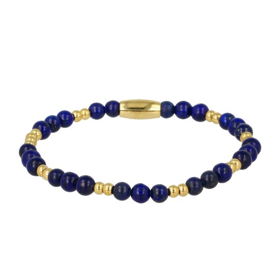 Gouden armband met diepblauwe lapis lazuli kralen en gouden tussenkralen.