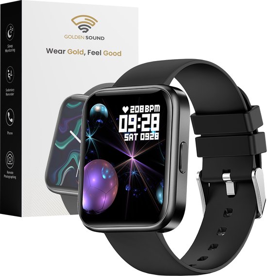 Golden Sound - Smartwatch - Heren, Dames & Kinderen - Met extra bandje - Geschikt voor IOS, Android en HarmonyOS - Saturatiemeter - Stappenteller
