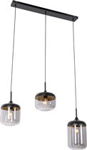 QAZQA kyan - Design Hanglamp eettafel voor boven de eettafel | in eetkamer - 3 lichts - L 102 cm - Zwart Goud - Woonkamer | Slaapkamer | Keuken