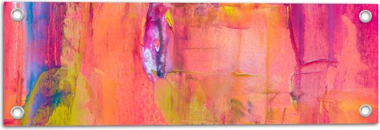Tuinposter – Abstracte Vakken in Schilder in Roze, Blauw, Geel en Oranje - 60x20 cm Foto op Tuinposter (wanddecoratie voor buiten en binnen)