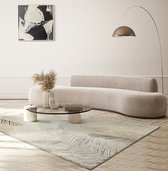 Vloerkleed 200 x 290 cm laagpolig - modern tapijt woonkamer, elegant glanzend woonkamer tapijt in crème met goud zilver veren patroon, tapijt - the carpet Mila
