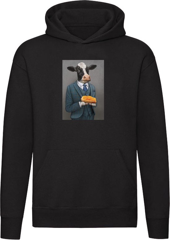 Koe in pak met tosti Hoodie - dieren - eten - kunst - schilderij - grappig - unisex - trui - sweater - capuchon