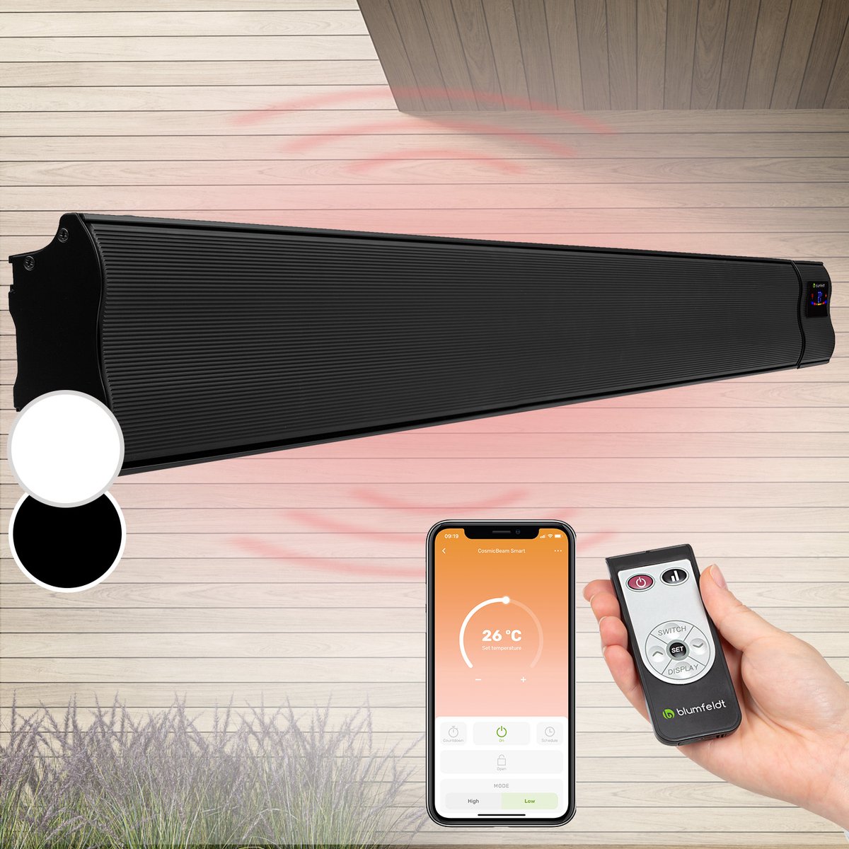 Blumfeldt Cosmic Beam Smart 30 heater - Infrarood terrasverwarmer - 3000W - Met app-bediening en afstandsbediening