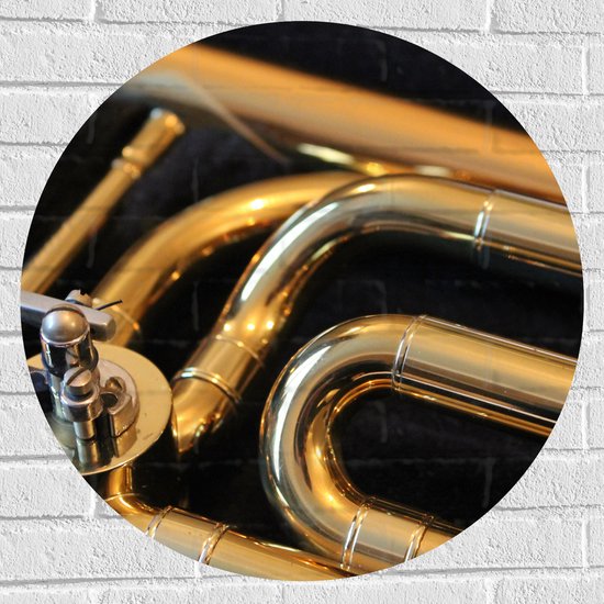 Muursticker Cirkel - Gouden Details van Blaasinstrument - 70x70 cm Foto op Muursticker