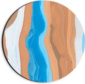 Dibond Muurcirkel - Abstracte Banen Verf in Blauw, Bruin en Wit - 20x20 cm Foto op Aluminium Muurcirkel (met ophangsysteem)
