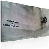 Schilderij - Banksy - What are you looking at? Grijs, 40x60cm , wanddecoratie , premium print op canvas