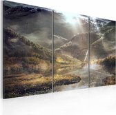Schilderij - Het Land van Mist II, hoogwaardige print op canvas, wanddecoratie,3luik