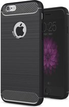 Geborsteld TPU Hoesje Geschikt voor Apple iPhone 6 / 6S | Beschermhoes | Back Cover | Flexibel TPU | Stijlvol Carbon | Dun | Zwart