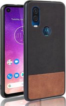 Motorola One Vision Leren Coating Hybride Hoesje Zwart