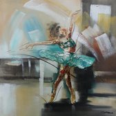 Handgeschilderd Schilderij  - Ballerina  in beweging - multikleur -  100x100cm Schilderij -Handgeschilderd