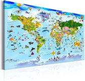 Schilderij - Wereldkaart , Kleurrijke Reizen van Kinderen