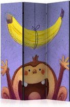 Vouwscherm - Banaan en aapje, kinderkamer 135x172cm, gemonteerd geleverd, dubbelzijdig geprint (kamerscherm)
