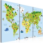 Schilderij - Wereldkaart , Kinderwereld , 3 luik