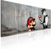 Schilderij - Mario Bros op Beton - Banksy , grijs , 5 luik   , politie