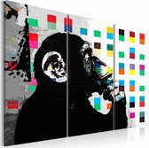Schilderij - De denkende Aap - Banksy  , 3 luik , multikleur