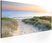 Schilderij - Beautiful path , zee strand , blauw beige