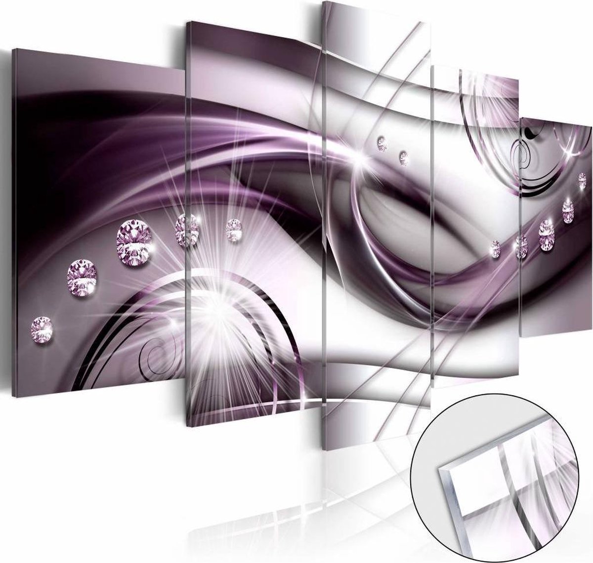 karo-art Afbeelding op acrylglas - Violet Glow , Paars, 5luik Multikleur