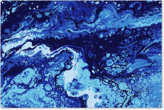 Muurdecoratie Marmer - Blauw - Waterverf - 180x120 cm - Tuinposter - Tuindoek - Buitenposter