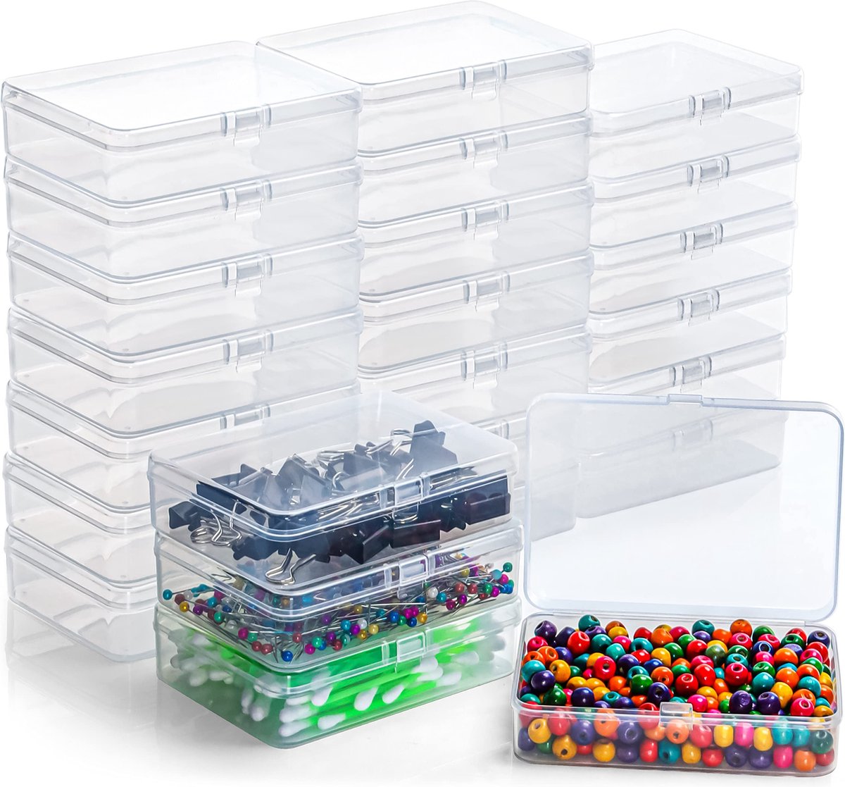 Belle Vous Kleine Doorzichtige Plastic Container Doosjes met Gescharnierd Deksel (24 Pak) – L11,5 x B8,5 x H2,8 cm – Mini Bak voor Pillen, Kralen, Sieraden & Hobby Items