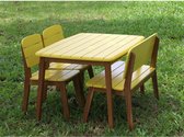 MYLIA Salon de jardin jaune pour enfant en bois d'acacia : 2 chaises, 1 banc et 1 table - GOZO L 80 cm x H 57 cm x P 60 cm
