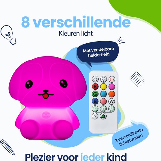 Kadoing® Puppy Nachtlamp (Groot) - met Tikfunctie en Afstandsbediening - Oplaadbaar - LED Lamp - Babyshower - Baby Hond - Babykamer - Nachtlampje Kinderen - Kinderkamer - Kinderspeelgoed - Speelgoed Cadeau - Kinderlamp van Kadoing — afbeelding 4