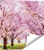 Gards Tuinposter Roze Bloesembomen Park - Bloemen - 50x50 cm - Tuindoek - Tuindecoratie - Wanddecoratie buiten - Tuinschilderij