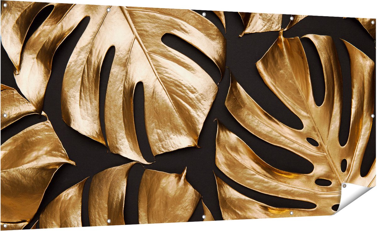 Gards Tuinposter Gouden Bladeren - 200x100 cm - Tuindoek - Tuindecoratie - Wanddecoratie buiten - Tuinschilderij Multikleur
