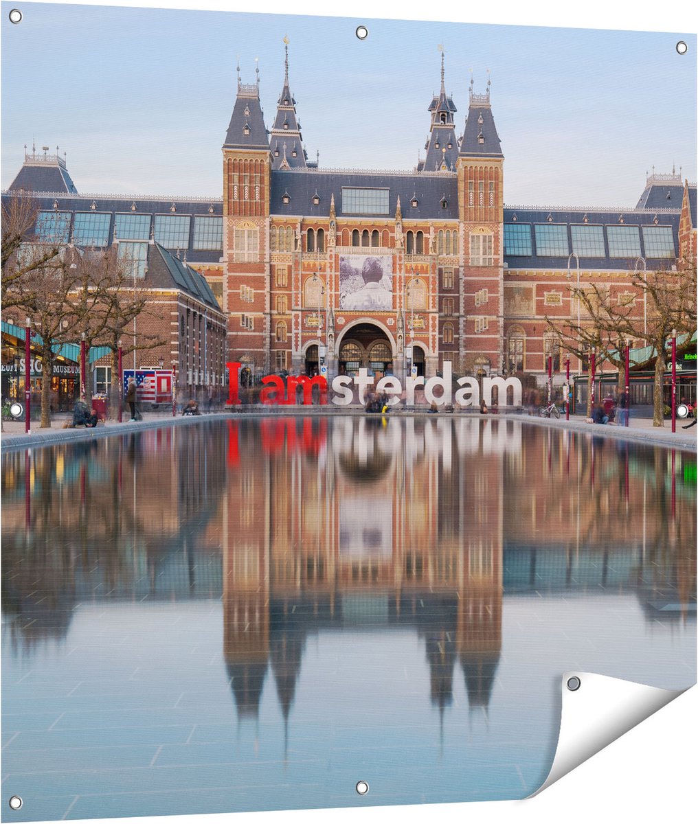 Gards Tuinposter Amsterdam Rijksmuseum - I Amsterdam Tekst - 100x100 cm - Tuindoek - Tuindecoratie - Wanddecoratie buiten - Tuinschilderij Multikleur