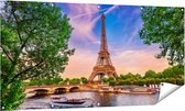 Gards Tuinposter Eiffeltoren in Parijs aan het Water - Kleur - 160x80 cm - Tuindoek - Tuindecoratie - Wanddecoratie buiten - Tuinschilderij