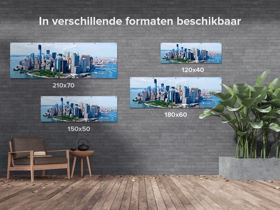 Gards Tuinposter New York Als een Eiland vanuit de Lucht - 120x40 cm - Tuindoek - Tuindecoratie - Wanddecoratie buiten - Tuinschilderij