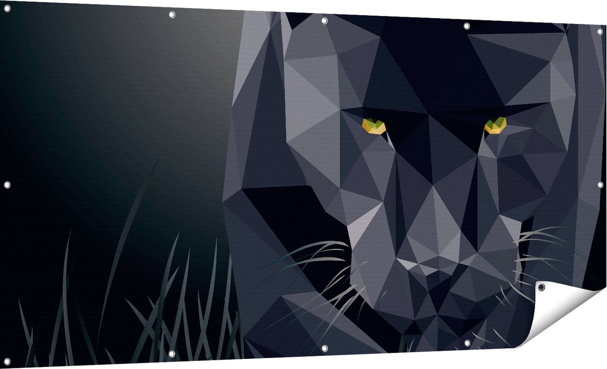 Gards Tuinposter Zwarte Panter van Origami - Abstract - 180x90 cm - Tuindoek - Tuindecoratie - Wanddecoratie buiten - Tuinschilderij Multikleur