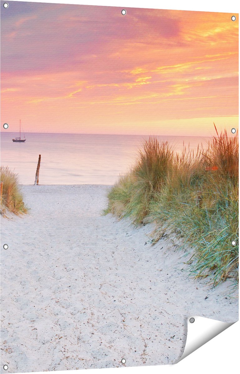 Gards Tuinposter Strand en Duinen bij Zonsondergang - 90x120 cm - Tuindoek - Tuindecoratie - Wanddecoratie buiten - Tuinschilderij Multikleur